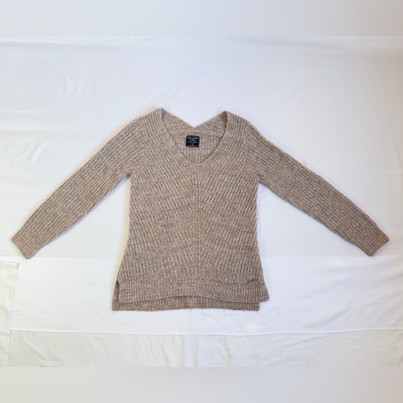 Abercrombie & Fitch V-Neck Knitted Sweater in Rib - Pink/Grey Marl - M - Picture 11 of 16